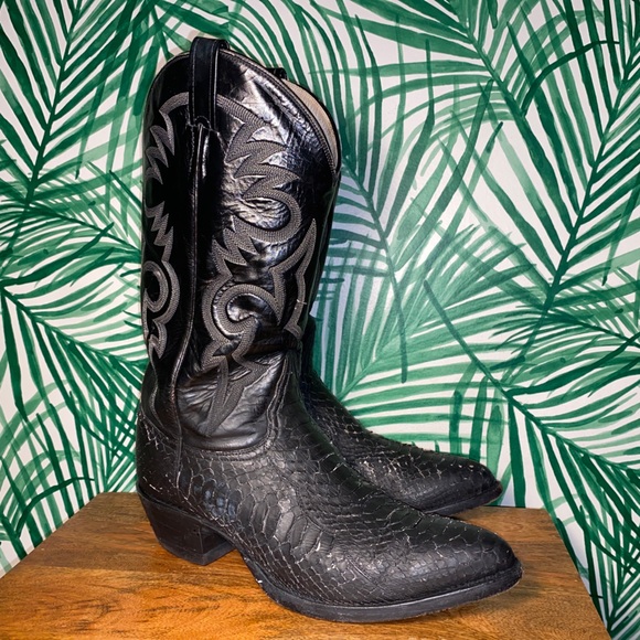 Remington El Paso Black Genuine Snakeskin Black Leather Cowboy Boots 9.5EE